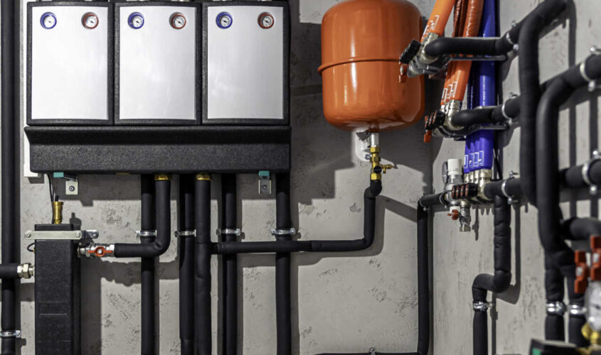 Modern autonomous heating system in the boiler room.