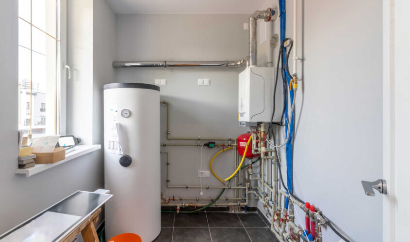 Hot water boiler. Boiler room with a heating system