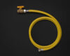 Yellow gas hose with a tap on a black background.